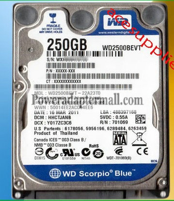 2.5"WD WD2500BEVT 250GB 5400RPM SATA 9.5mm Hard Drive for laptop